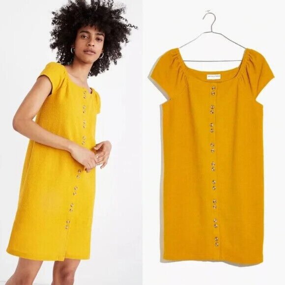 NWT Madewell Texture Thread Yellow Mini Dress Button Down Size XXS New With Tags - Picture 2 of 10